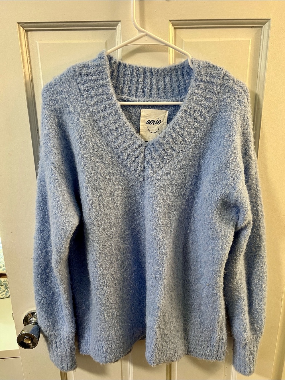 aerie Light Blue Fuzzy V-Neck Sweater